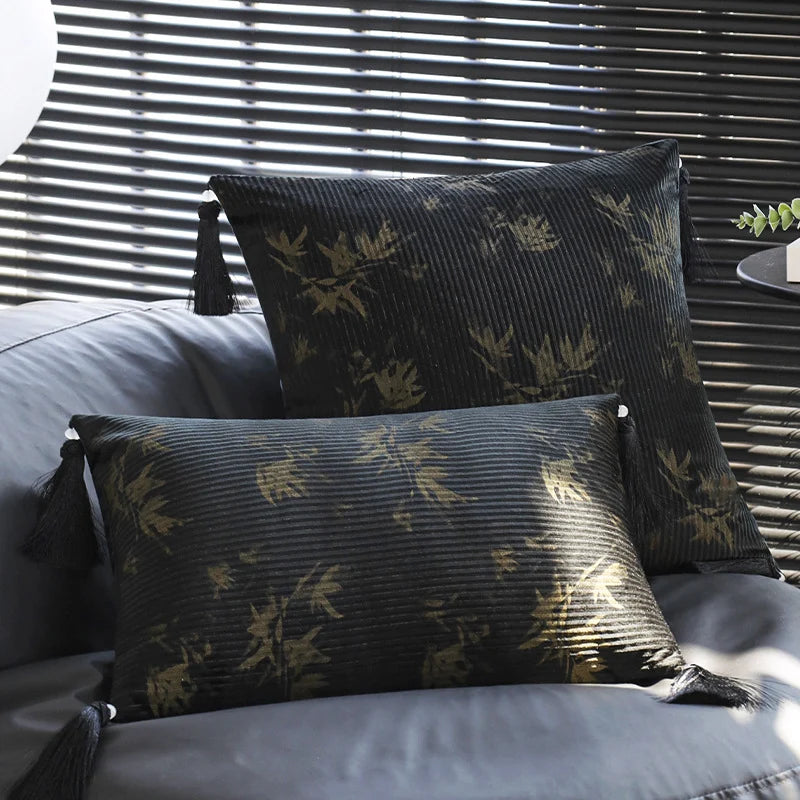 Cushion Cover Velvet Relief Stripes Fringe Tassel Hidden Zipper