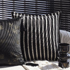 Cushion Cover Velvet Relief Stripes Fringe Tassel Hidden Zipper