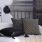 Cushion Cover Velvet Relief Stripes Fringe Tassel Hidden Zipper