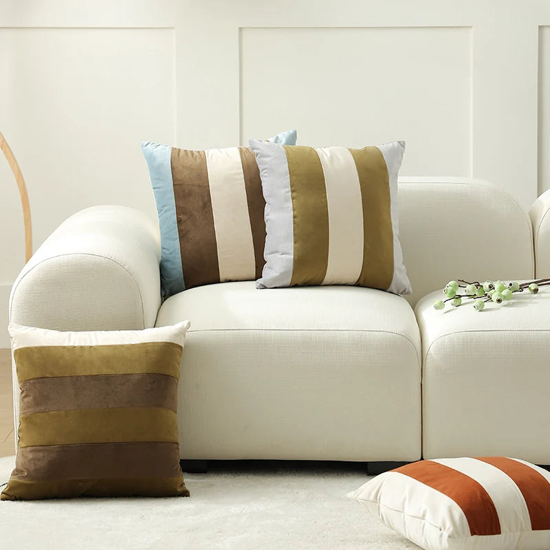 Cushion Cover Velvet Vertical Stripes Concealed Zipper