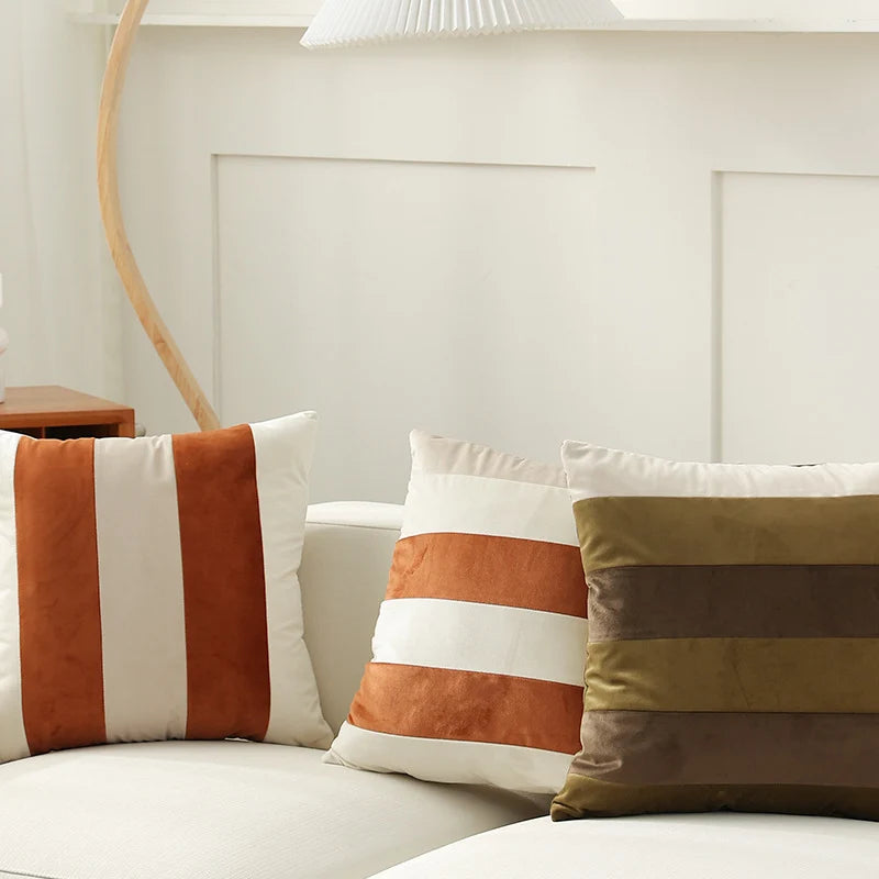 Cushion Cover Velvet Vertical Stripes Concealed Zipper