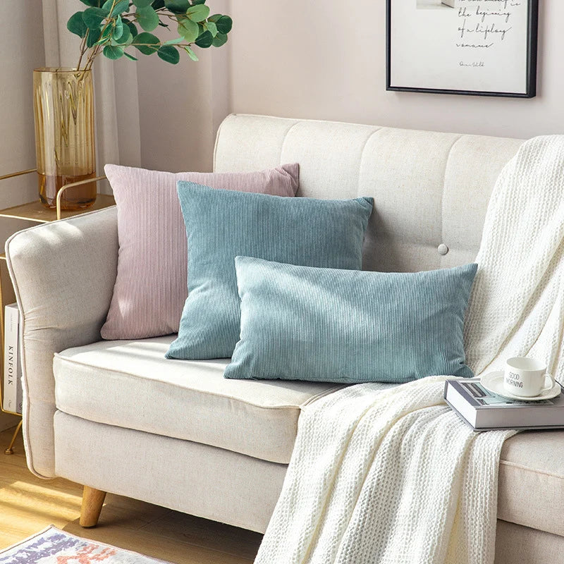Cushion Cover Velvety Ribbed Cotton Blend Concealed Zipper