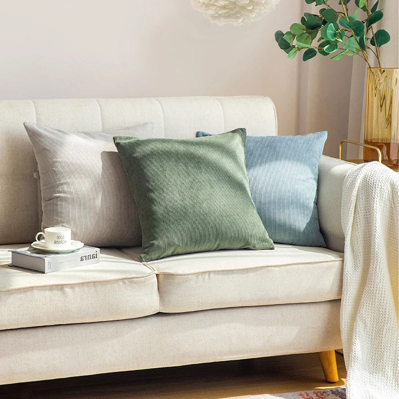 Cushion Cover Velvety Ribbed Cotton Blend Concealed Zipper