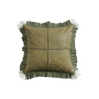Cushion Cover Waxed Faux Leather Fringed Hidden Zipper 18x18