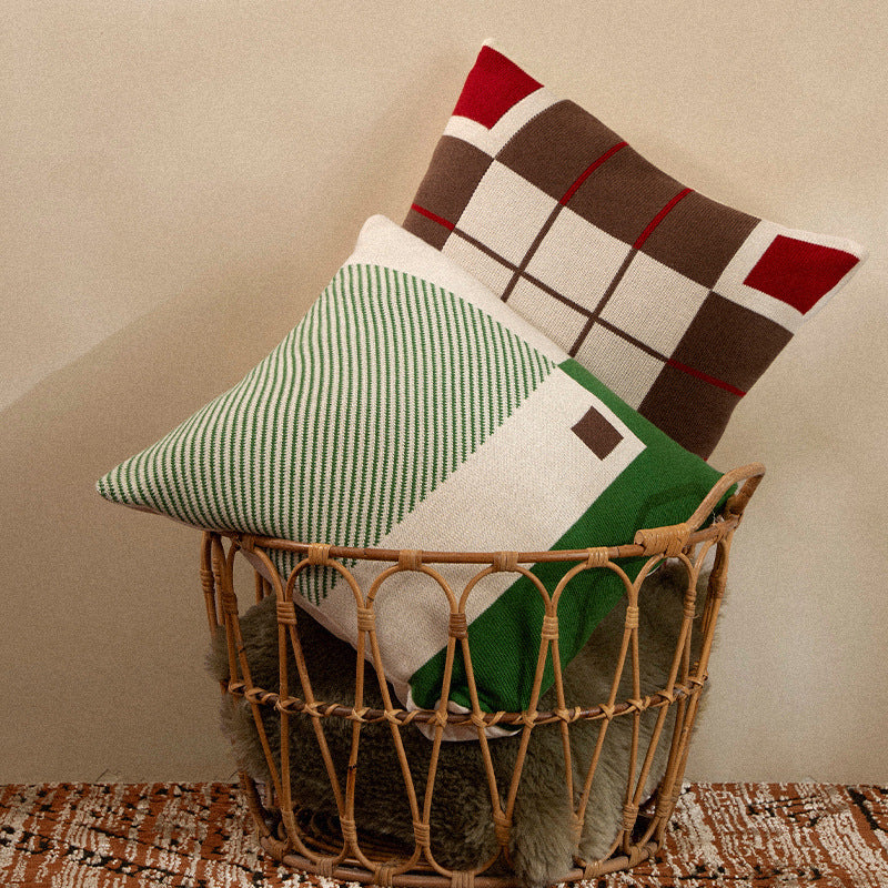 Cushion Cover Windowpane Jacquard Cotton Blend Hidden Zipper