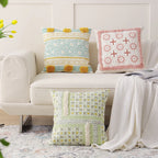 Cushion Cover Woven Botanical Jacquard Cotton Blend Pom-Pom Trim