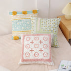 Cushion Cover Woven Botanical Jacquard Cotton Blend Pom-Pom Trim