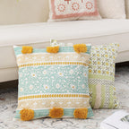 Cushion Cover Woven Botanical Jacquard Cotton Blend Pom-Pom Trim