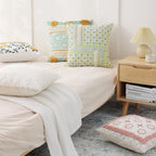 Cushion Cover Woven Botanical Jacquard Cotton Blend Pom-Pom Trim