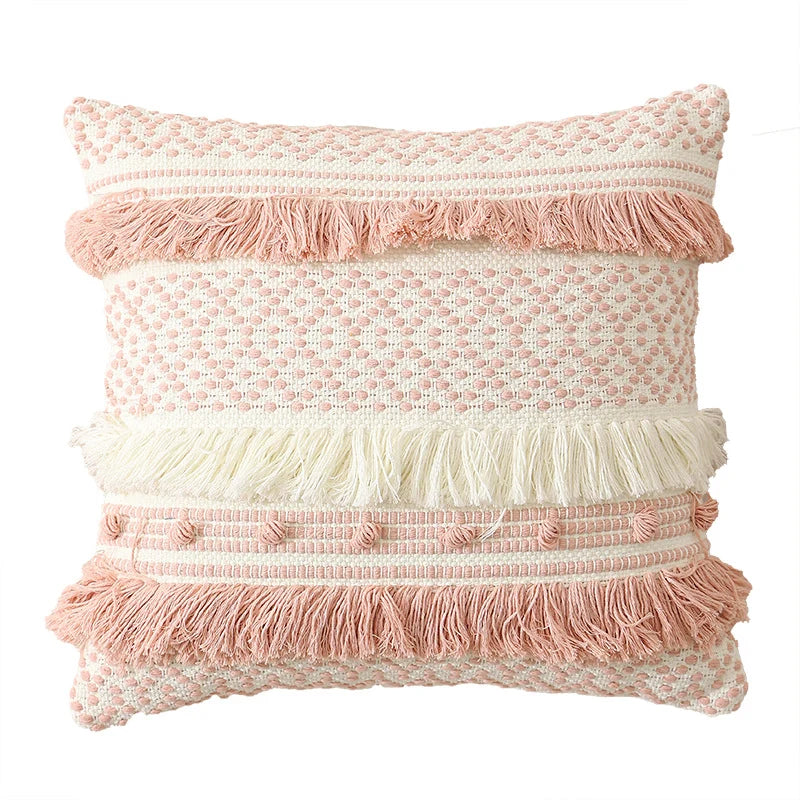Cushion Cover Woven Cotton 3D Dot Layered Fringes