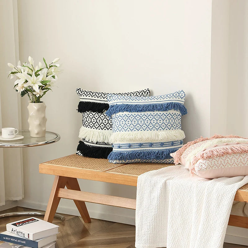 Cushion Cover Woven Cotton 3D Dot Layered Fringes