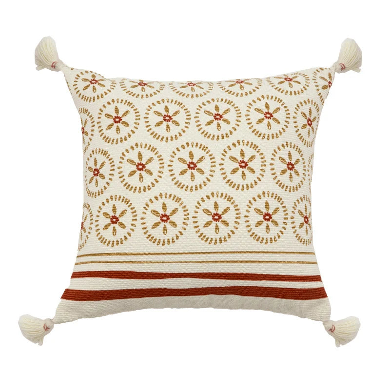 Cushion Cover Woven Medallion Tassels Cotton Blend