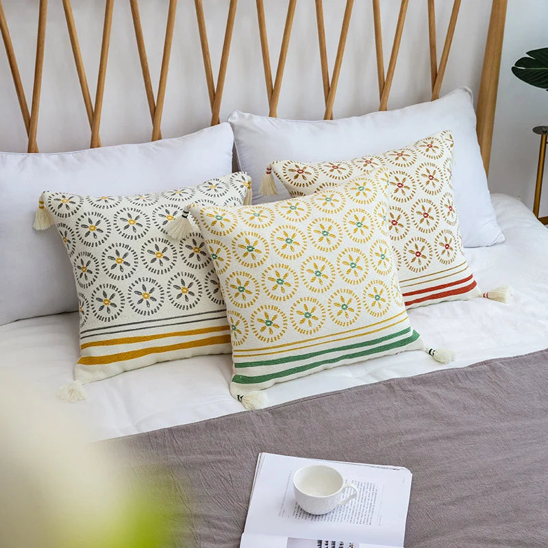 Cushion Cover Woven Medallion Tassels Cotton Blend