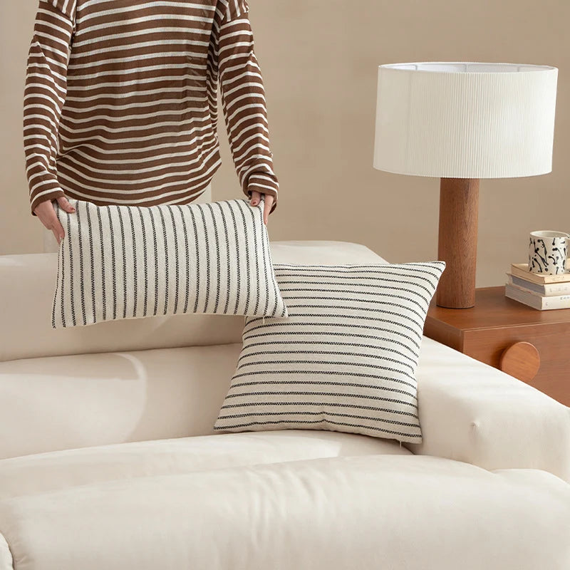 Cushion Cover Woven Striped Cotton Blend 45×45 cm