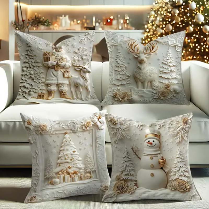Cushion Covers Christmas Textured Polyester Set of 4