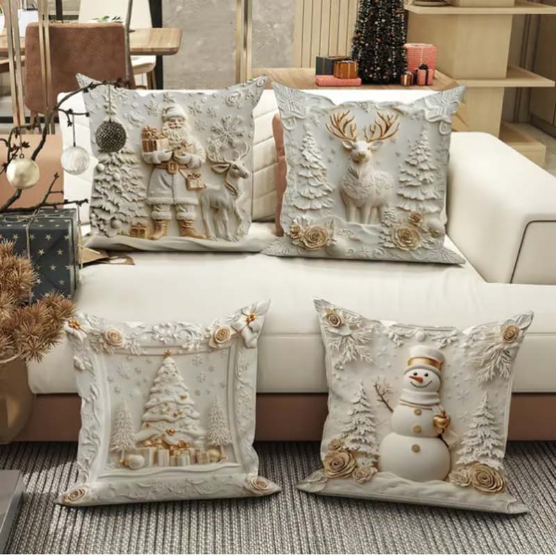 Cushion Covers Christmas Textured Polyester Set of 4