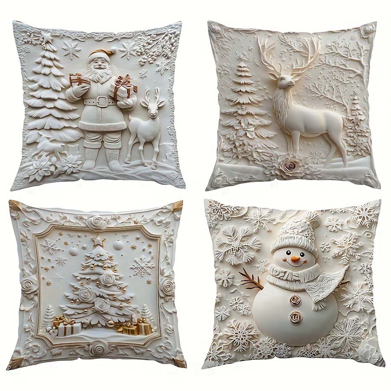 Cushion Covers Christmas Textured Polyester Set of 4