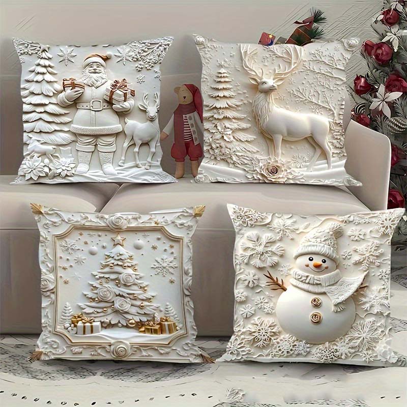 Cushion Covers Christmas Textured Polyester Set of 4