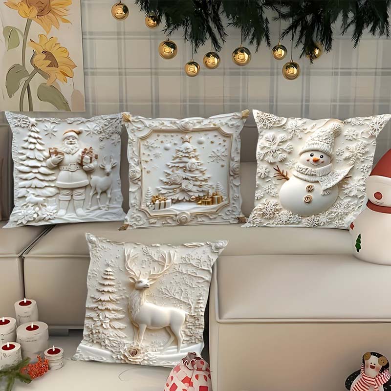 Cushion Covers Christmas Textured Polyester Set of 4