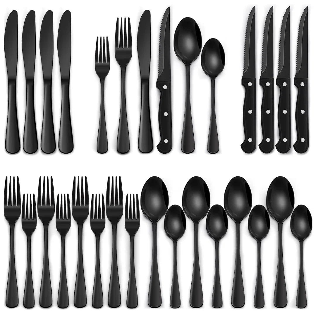 Cutlery Set 24-Piece Black Stainless Steel