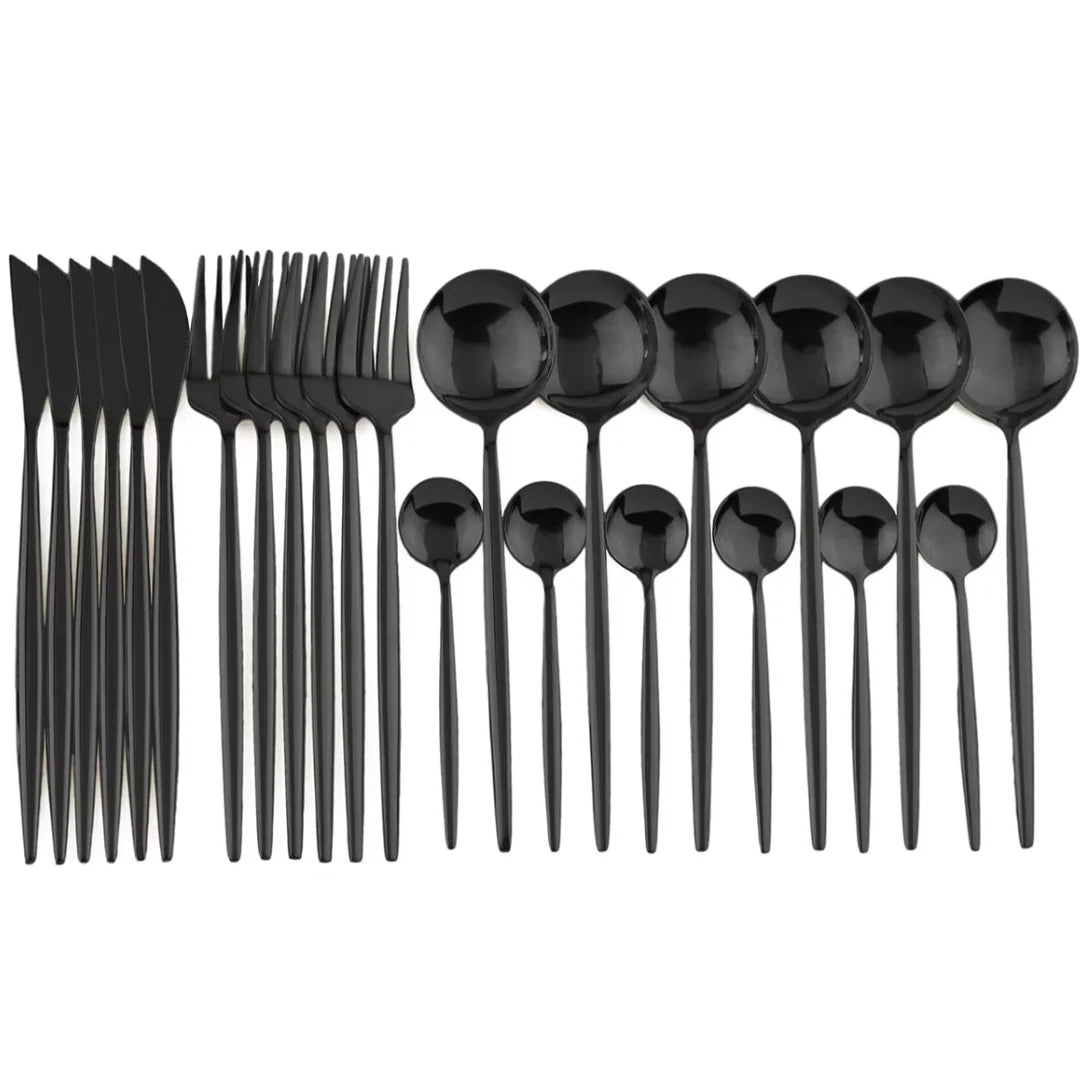 Cutlery Set 24-Piece Black Stainless Steel