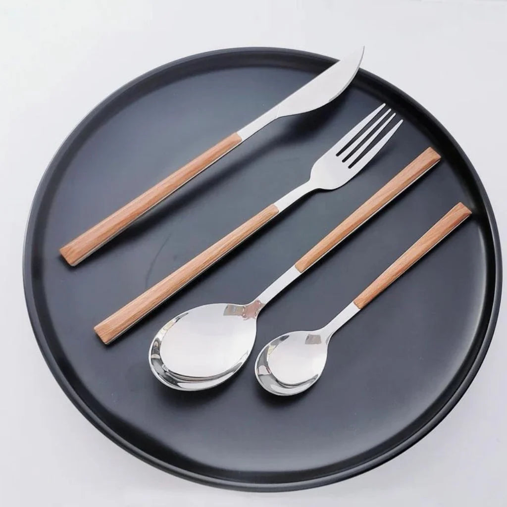 Cutlery Set 30-Piece Stainless Steel Wood-Look Handles