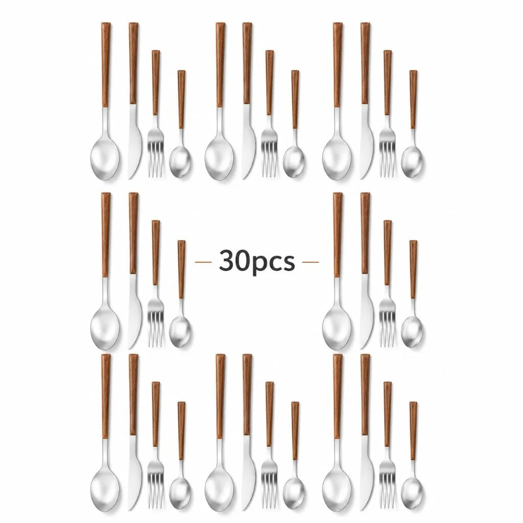 Cutlery Set 30-Piece Stainless Steel Wood-Look Handles