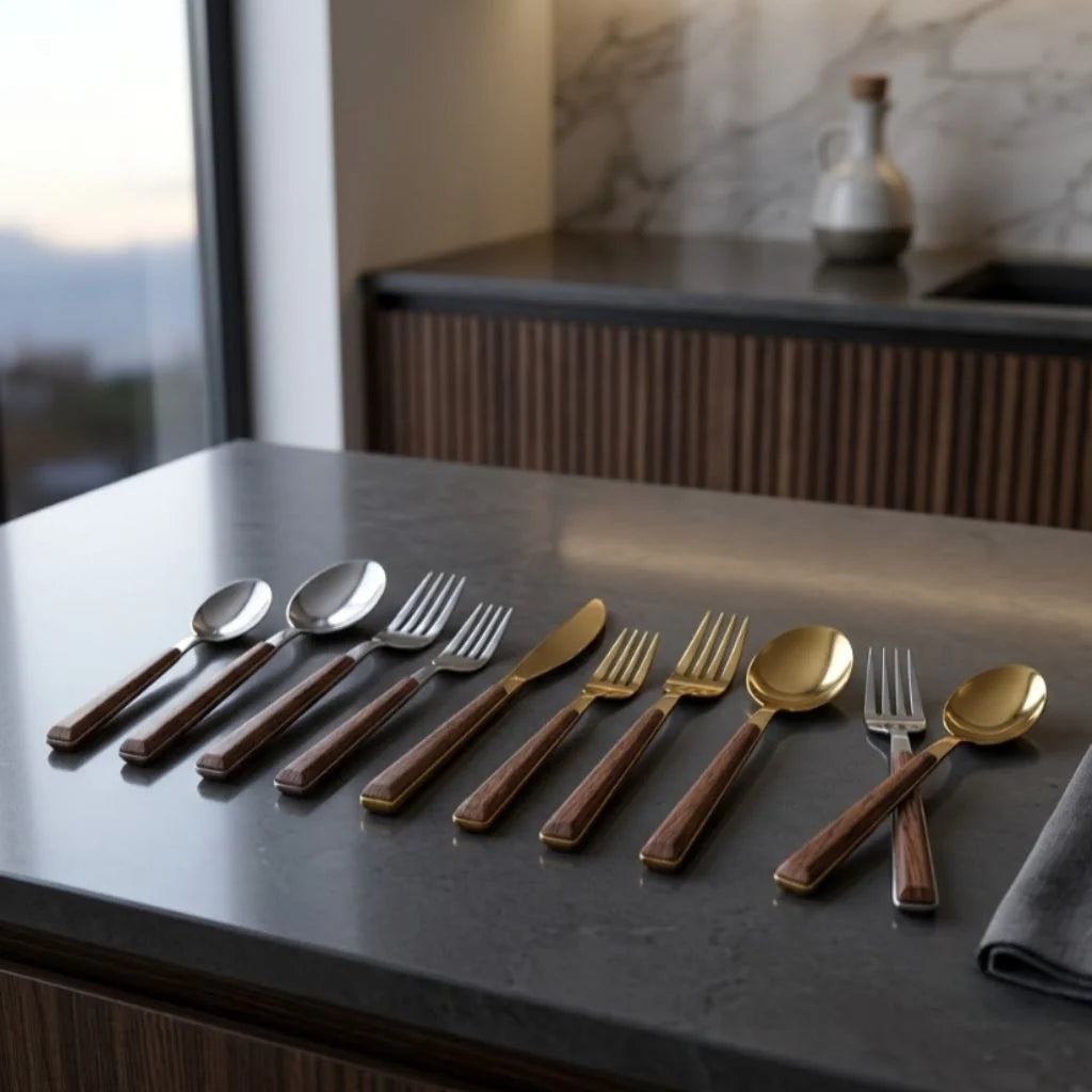 Cutlery Set 30-Piece Stainless Steel Wood-Look Handles