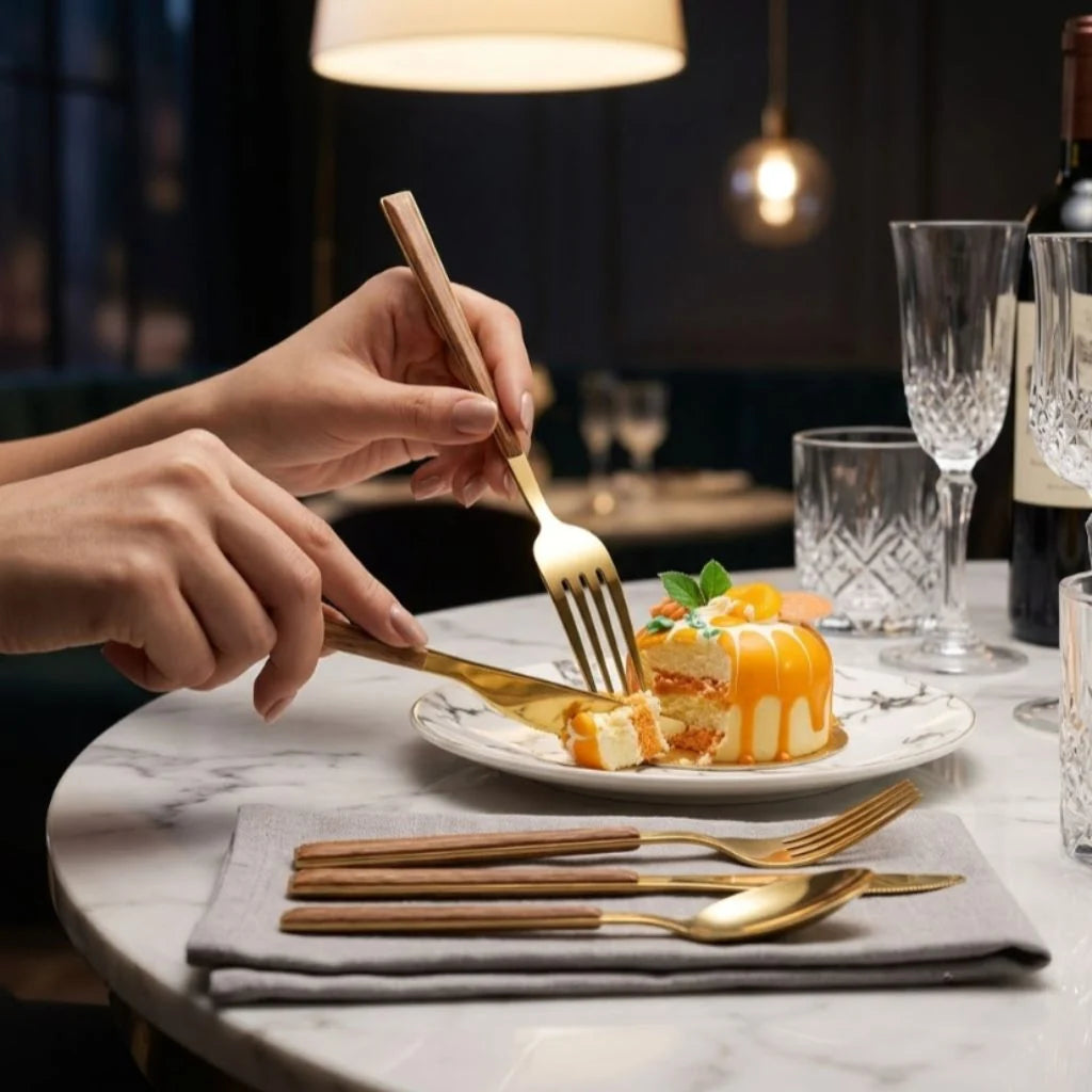 Cutlery Set 30-Piece Stainless Steel Wood-Look Handles