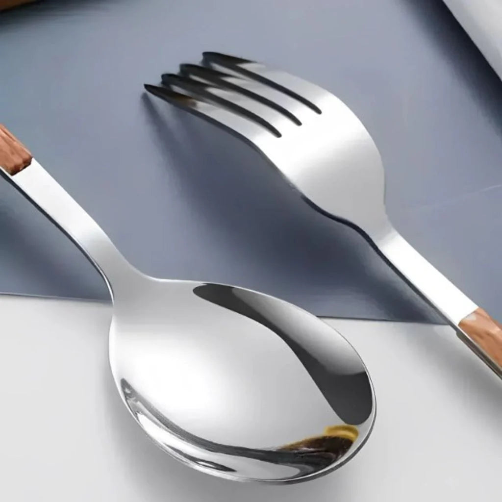 Cutlery Set 30-Piece Stainless Steel Wood-Look Handles
