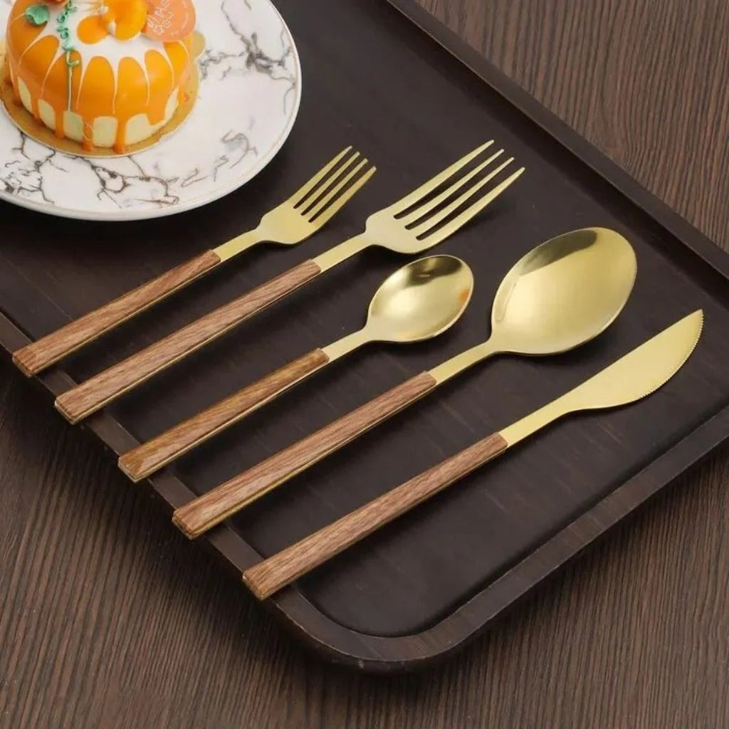 Cutlery Set 30-Piece Stainless Steel Wood-Look Handles