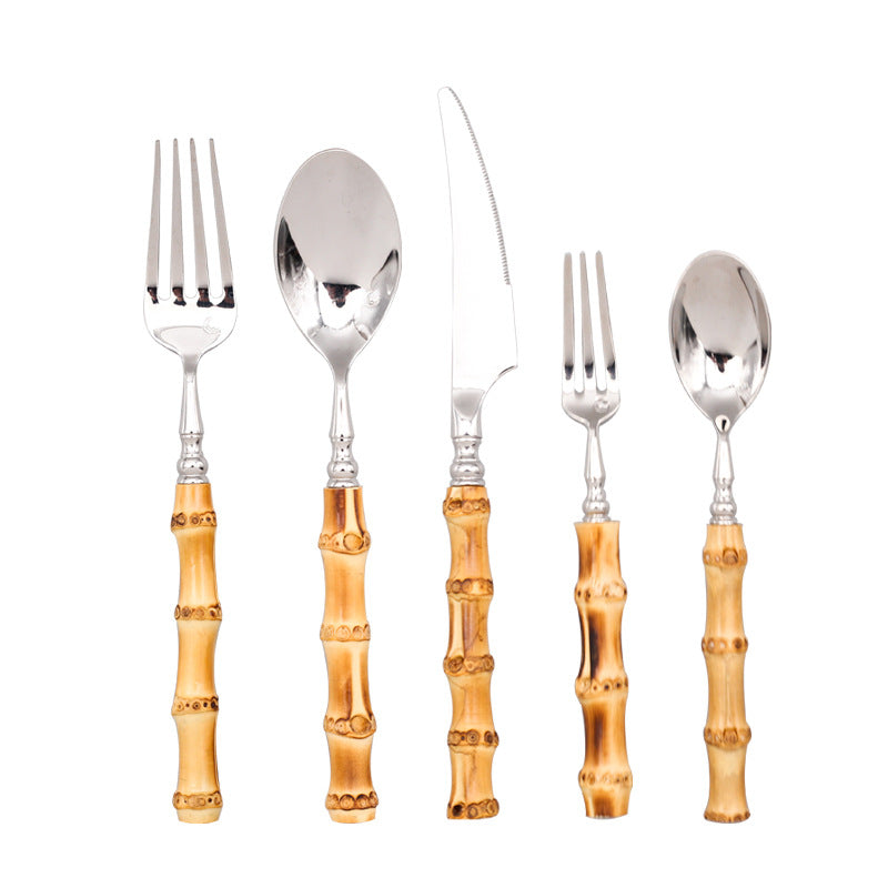 Cutlery Set Bamboo Handles & 18/10 Stainless Steel Dishwasher-Safe