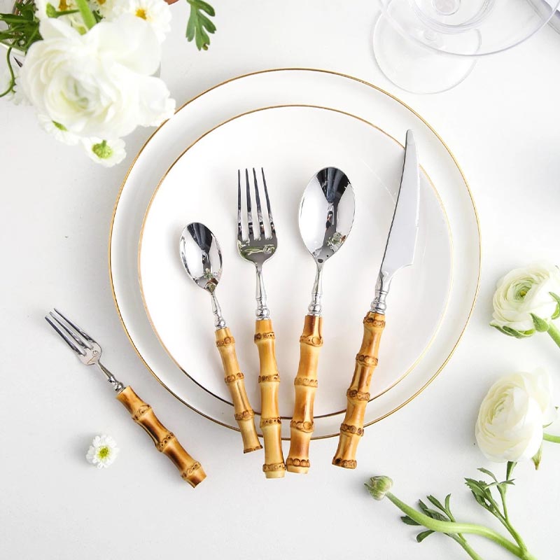 Cutlery Set Bamboo Handles & 18/10 Stainless Steel Dishwasher-Safe