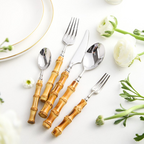 Cutlery Set Bamboo Handles & 18/10 Stainless Steel Dishwasher-Safe
