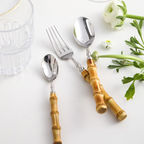 Cutlery Set Bamboo Handles & 18/10 Stainless Steel Dishwasher-Safe