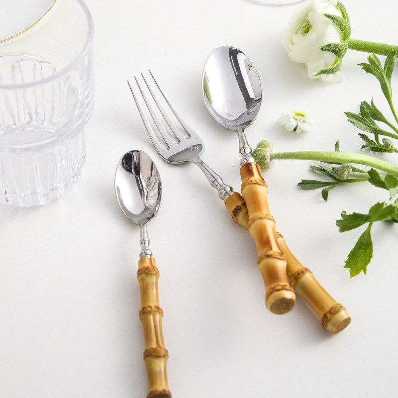 Cutlery Set Bamboo Handles & 18/10 Stainless Steel Dishwasher-Safe