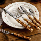 Cutlery Set Bamboo Handles & 18/10 Stainless Steel Dishwasher-Safe