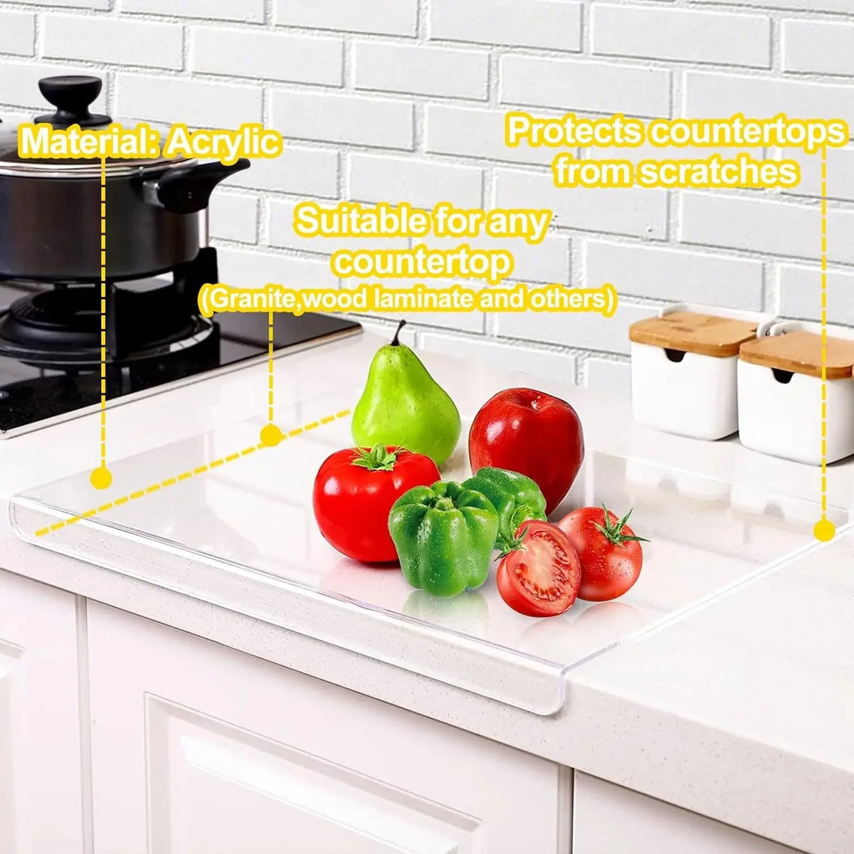 Cutting Board Clear Acrylic Non-Slip Edge & Counter Lip