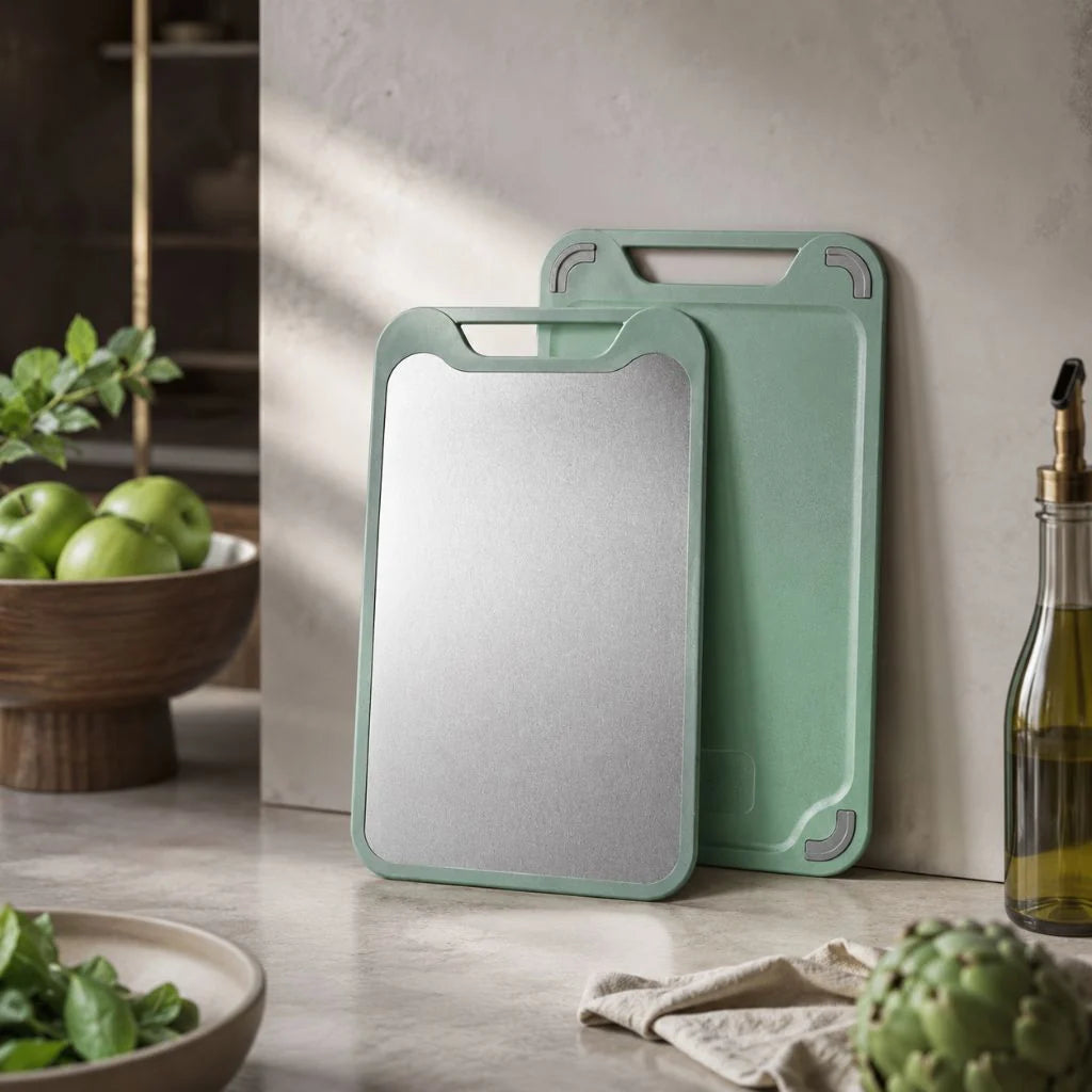 Cutting Board Double-Sided Stainless Steel & Plastic Juice Groove