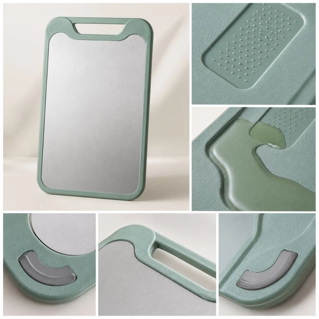 Cutting Board Double-Sided Stainless Steel & Plastic Juice Groove