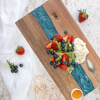 Cutting Board Handcrafted Acacia Blue Resin River Food-Safe Finish