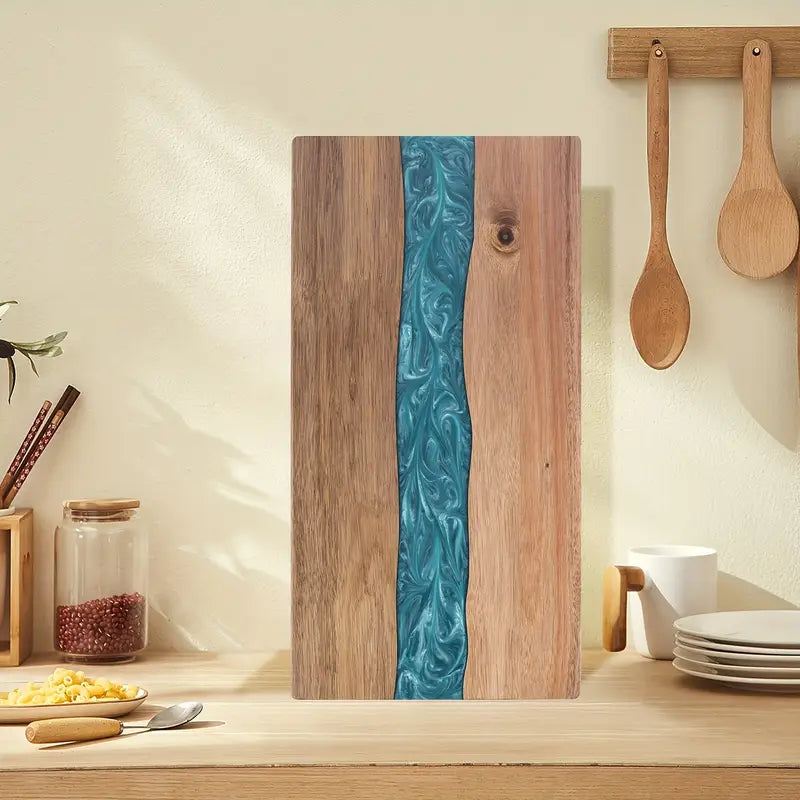 Cutting Board Handcrafted Acacia Blue Resin River Food-Safe Finish