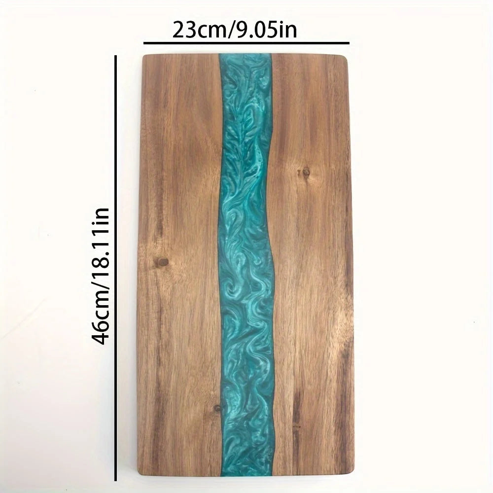 Cutting Board Handcrafted Acacia Blue Resin River Food-Safe Finish