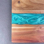 Cutting Board Handcrafted Acacia Blue Resin River Food-Safe Finish