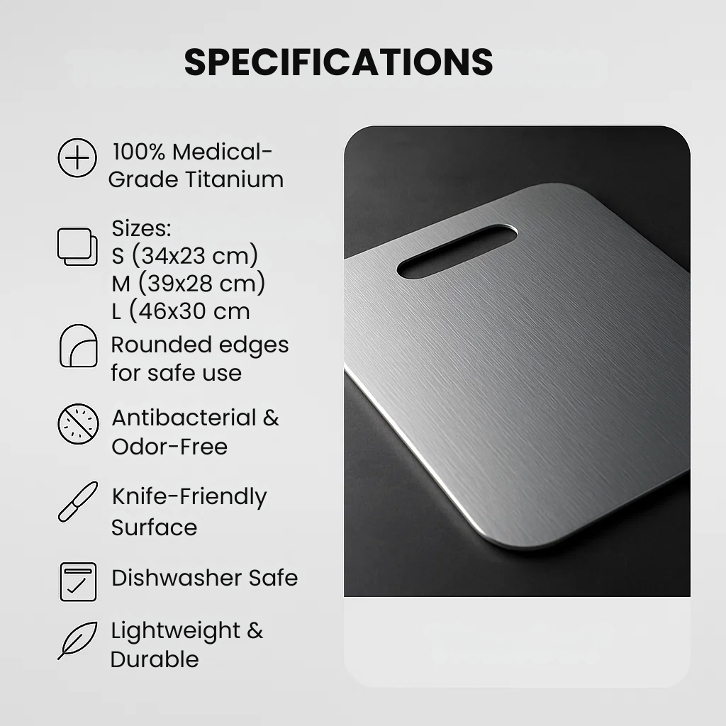 Cutting Board Medical-Grade Titanium Antibacterial & Knife-Friendly