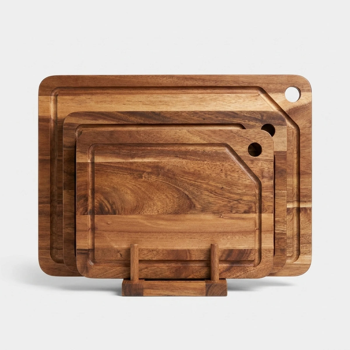 Cutting Board Set 3-Piece Acacia Wood Juice Groove