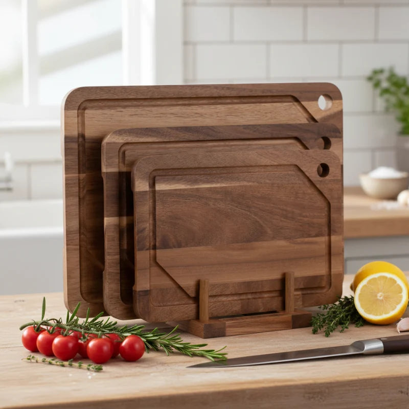 Cutting Board Set 3-Piece Acacia Wood Juice Groove