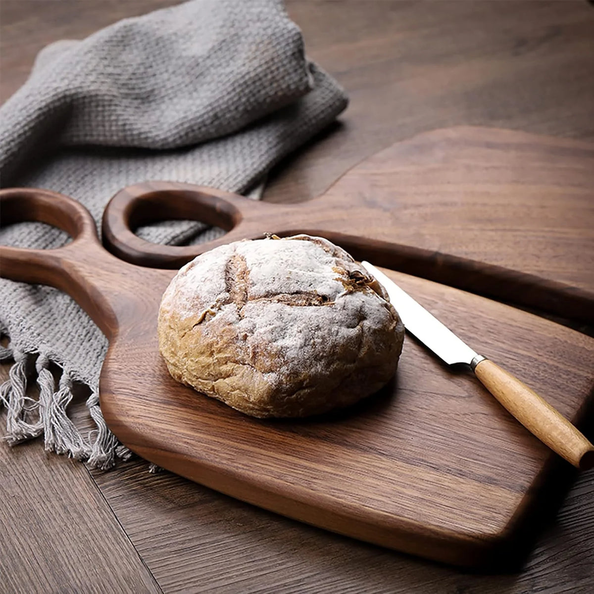 Cutting Board Set Solid Walnut Two-Piece Hanging Loop