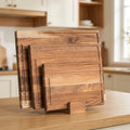 Cutting Board Set Wooden Shallow Juice Grooves Space-Saving Stand