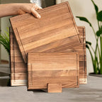 Cutting Board Set Wooden Shallow Juice Grooves Space-Saving Stand